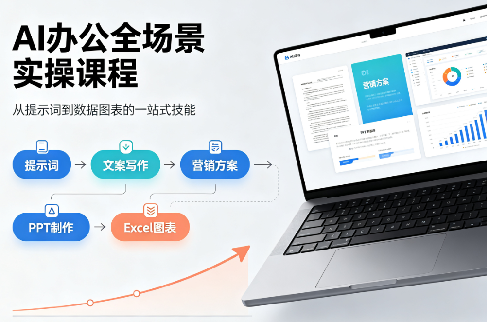 AI办公全场景实操课程：提示词+文案写作+营销方案+PPT制作+Excel图表