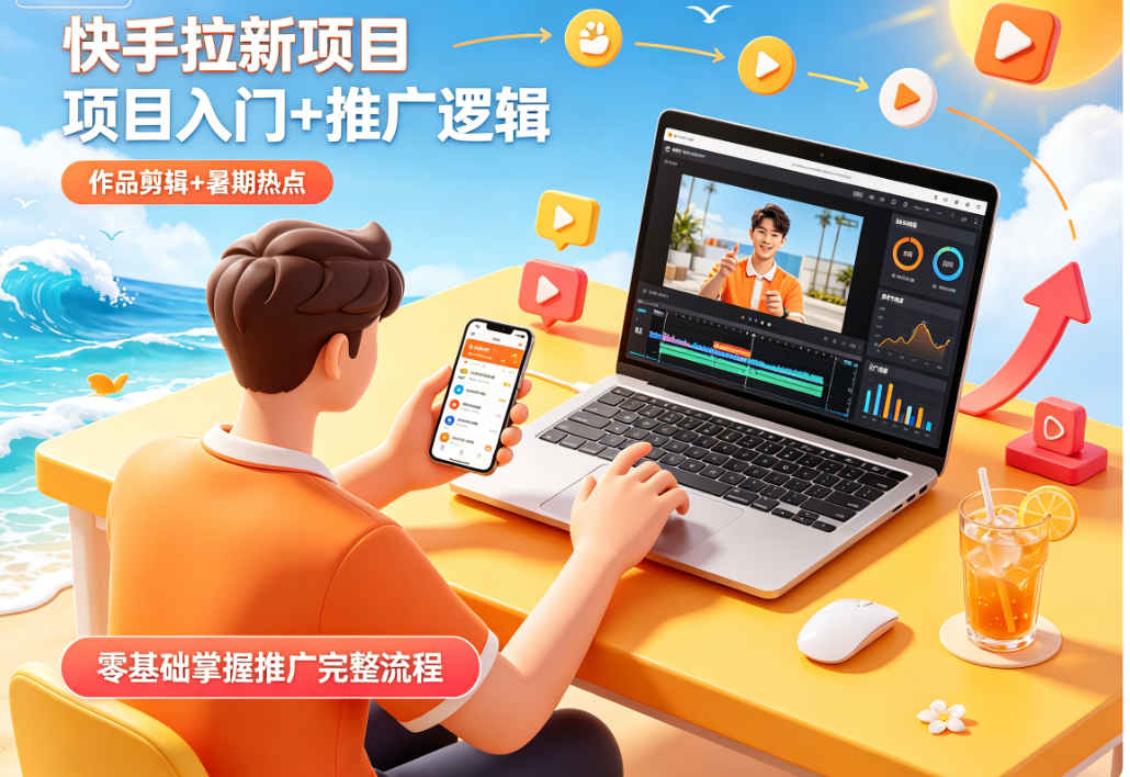 快手拉新项目：项目入门+推广逻辑+作品剪辑+暑期热点，零基础掌握推广完整流程