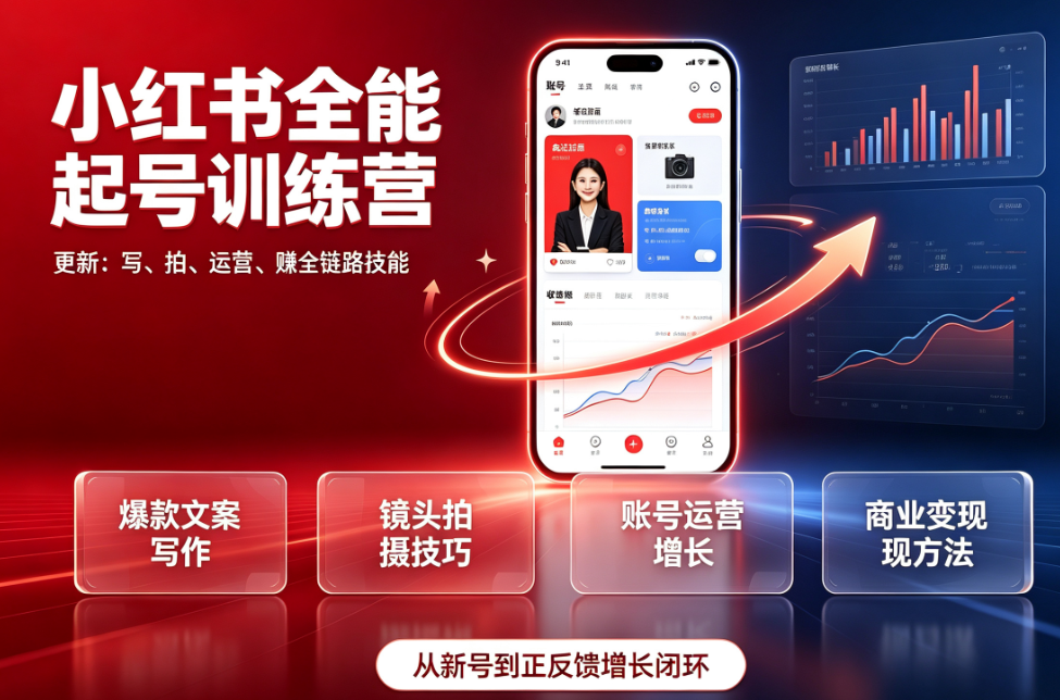 小红书全能起号训练营-更新：写、拍、运营、赚全链路技能