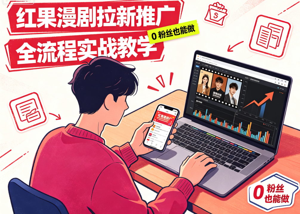 红果漫剧拉新推广全流程实战教学，0粉丝也能做