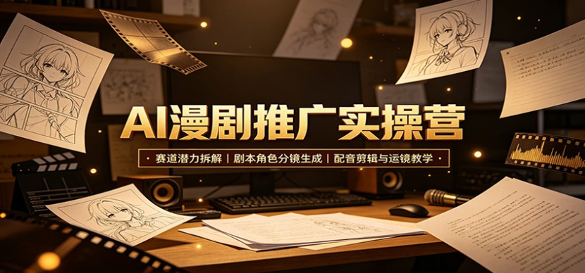 AI漫剧推广实操营：赛道潜力拆解，剧本角色分镜生成，配音剪辑与运镜教学