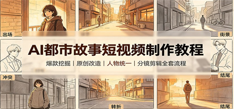 AI都市故事短视频制作教程：爆款挖掘原创改造，人物统一分镜剪辑全套流程