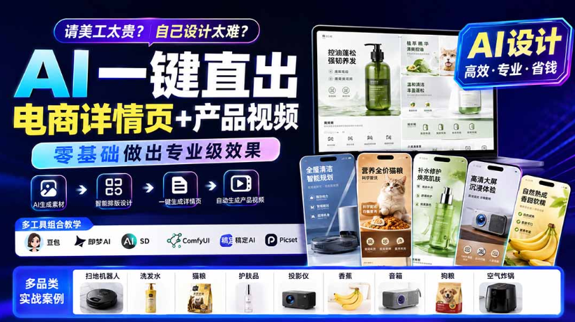 AI一键直出电商详情页+产品视频，零基础做出专业级效果