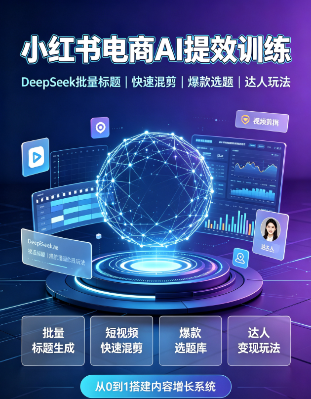 小红书电商AI提效训练—DeepSeek批量标题+快速混剪+爆款选题+达人玩法